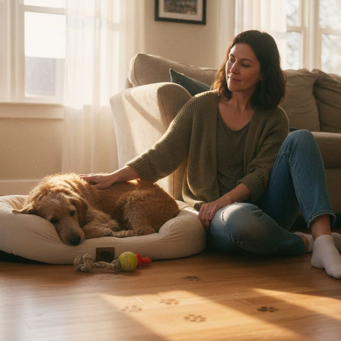 Dog relaxing on bed in living room
