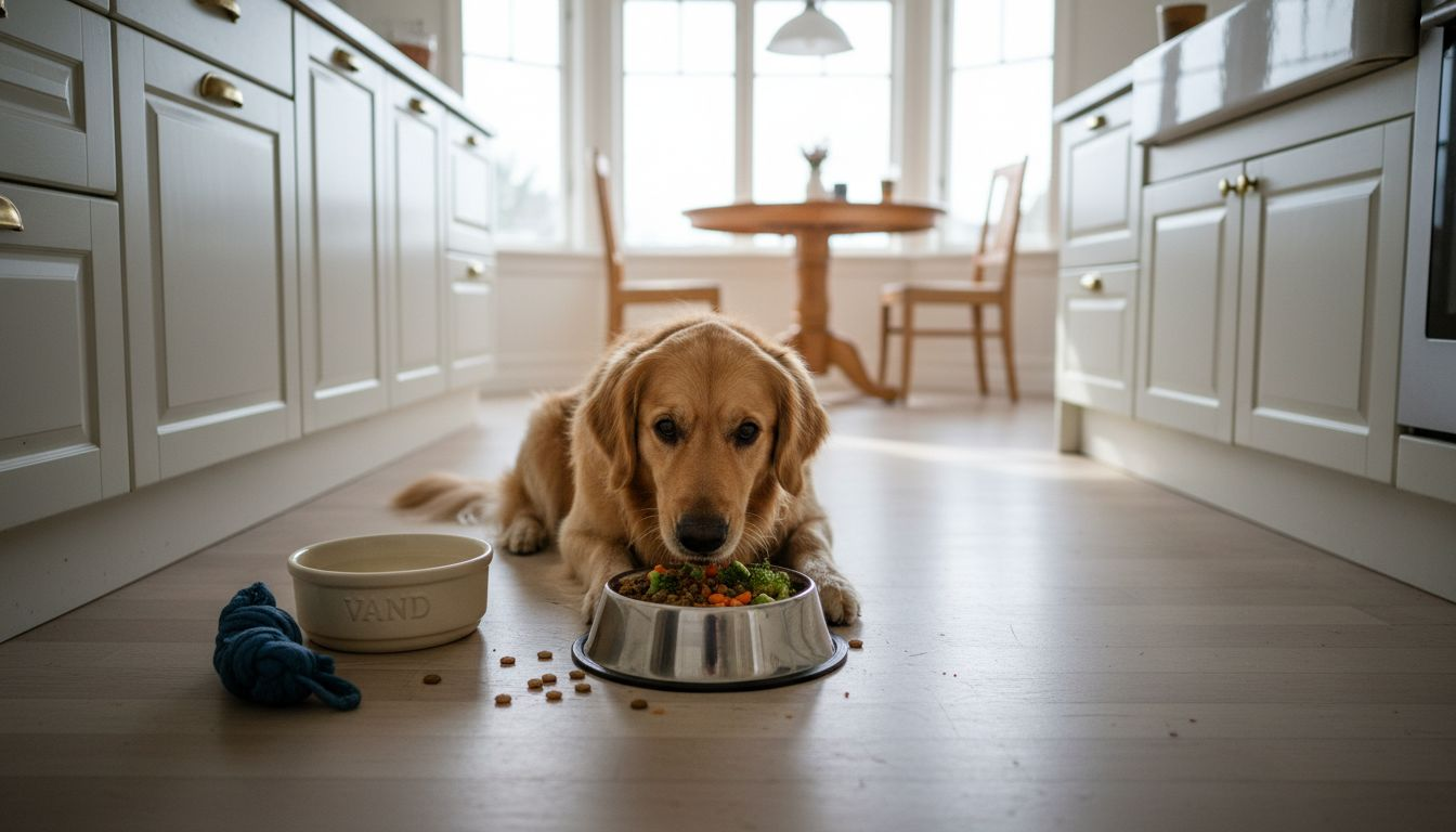 Hund nyder et sundt måltid med fiberrigt tørfoder