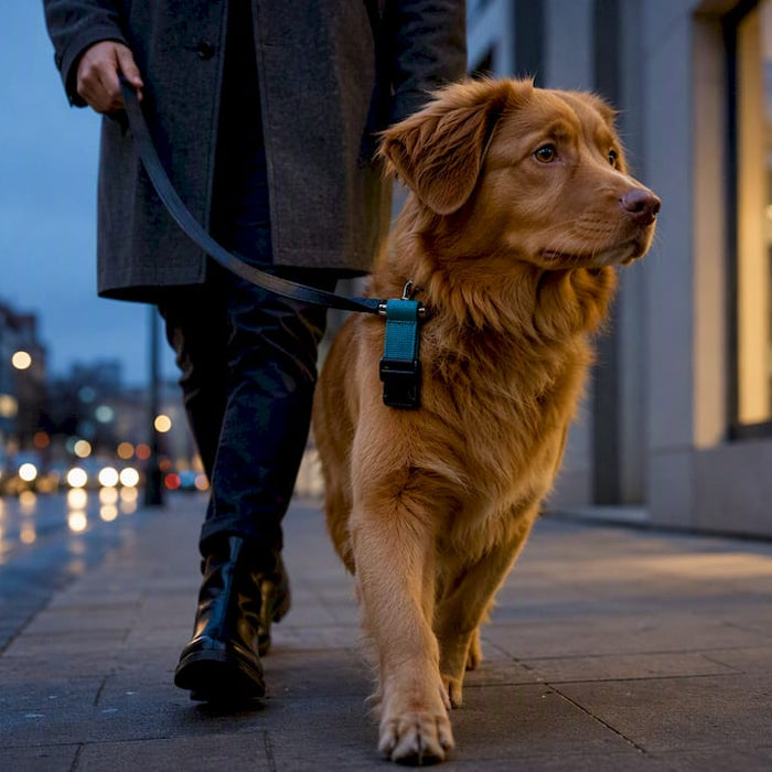 Hund går trygt gennem byen med diskret udstyr
