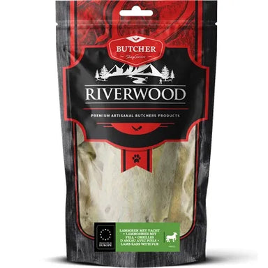 Tyggeben til hunde | Lammeører med pels | 100g | Riverwood Tyggeben